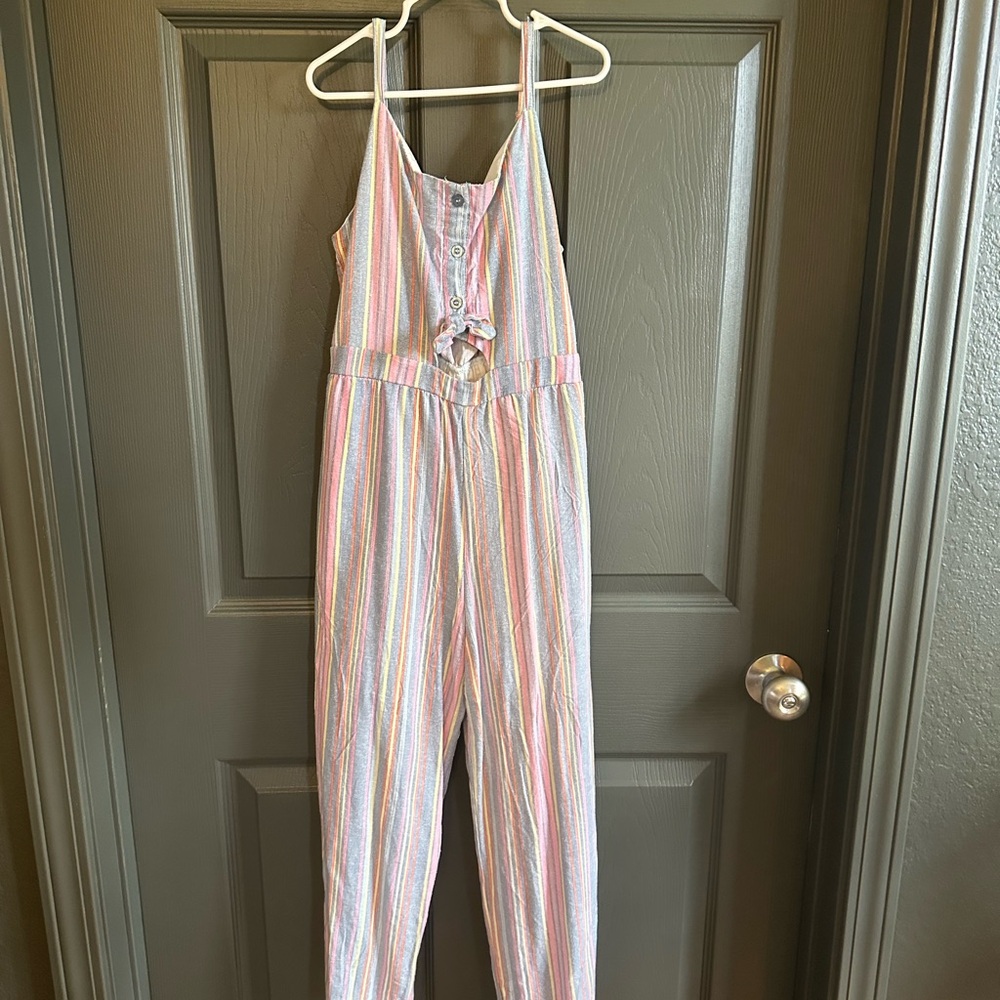 Haute Hippie Girls size 10 Striped One Piece Jumpsuit with front tie and cut out
